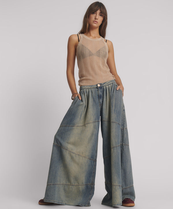 Daddios Low Waist Super Wide Leg Denim Jeans - Blue Sand