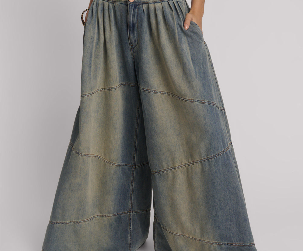 Daddios Low Waist Super Wide Leg Denim Jeans - Blue Sand