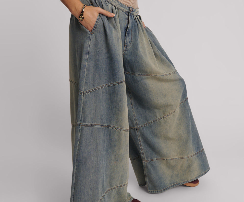 Daddios Low Waist Super Wide Leg Denim Jeans - Blue Sand