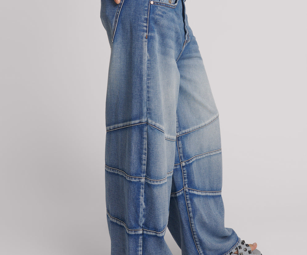 Barrel Mid Waist Wide Leg Denim Jeans - Blue Summer