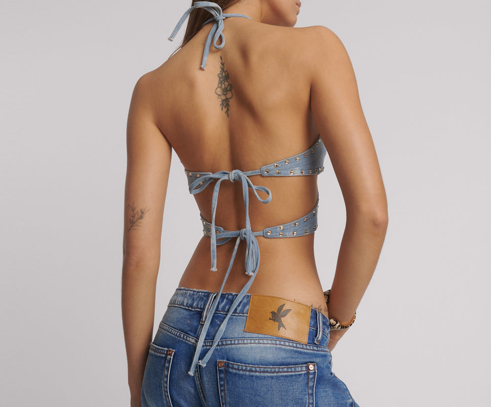 Denim Star Backless Crop Top - Blue Halo