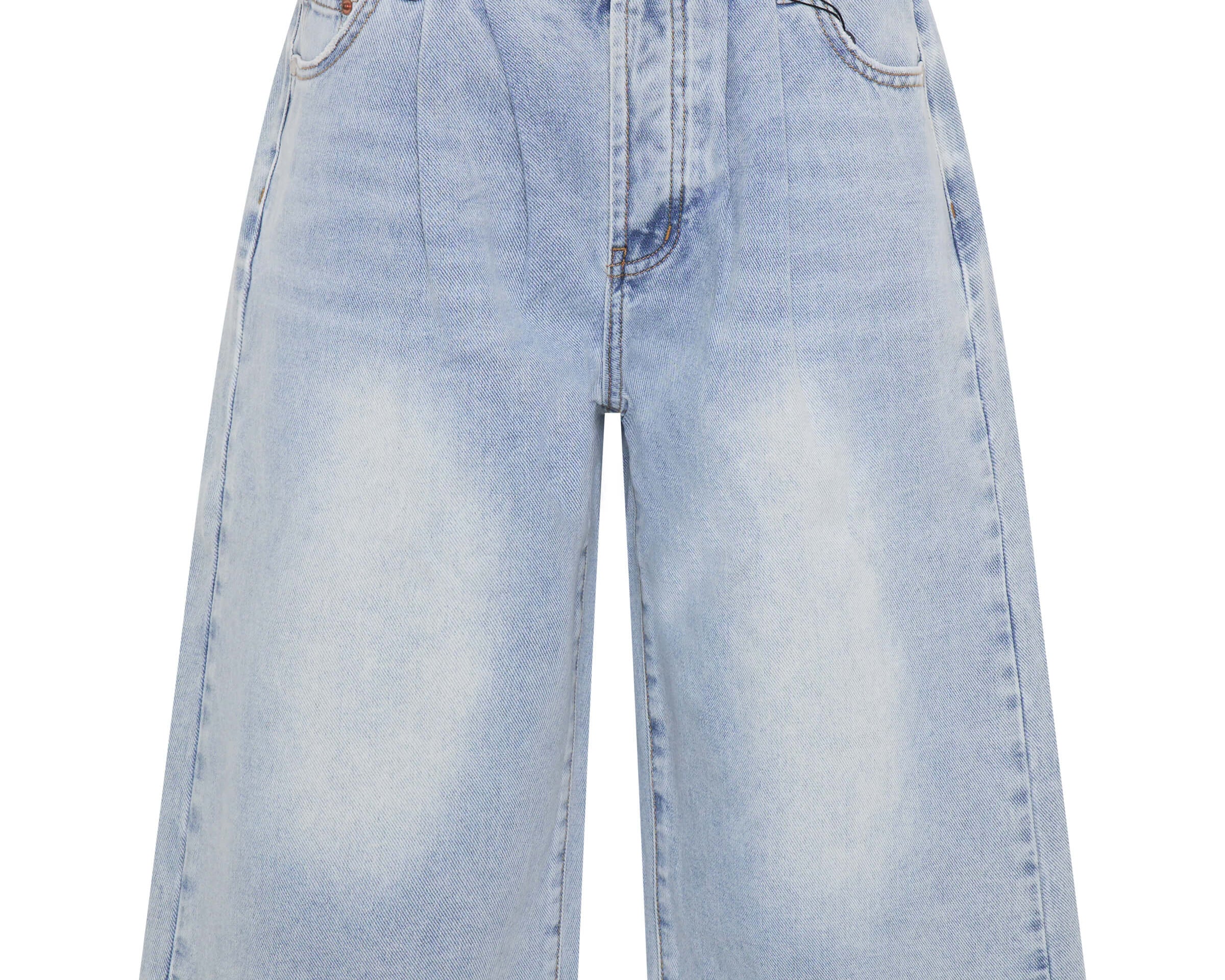 Beastie Low Waist Wide Leg Denim Shorts - Soft Blue