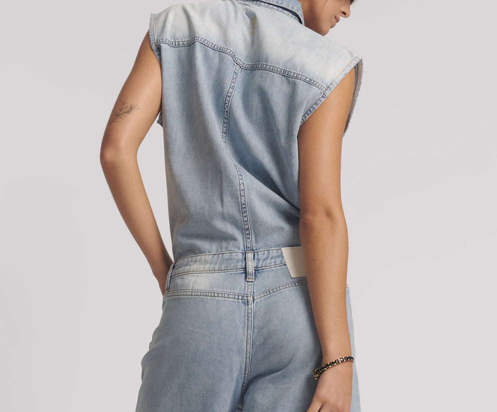 Jackson Boyfriend Mini Denim Jumpsuit - Soft Blue