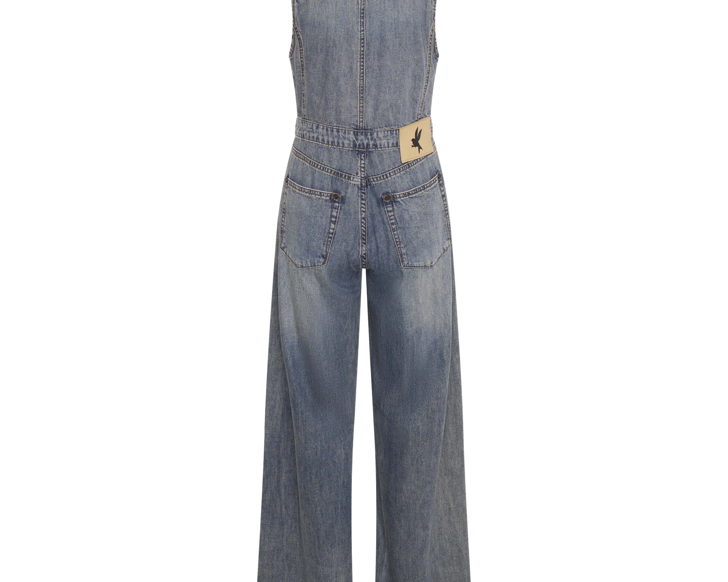 Love Machine Sleeveless Wide Leg Fitted Denim Jumpsuit - Dirty Blue Love