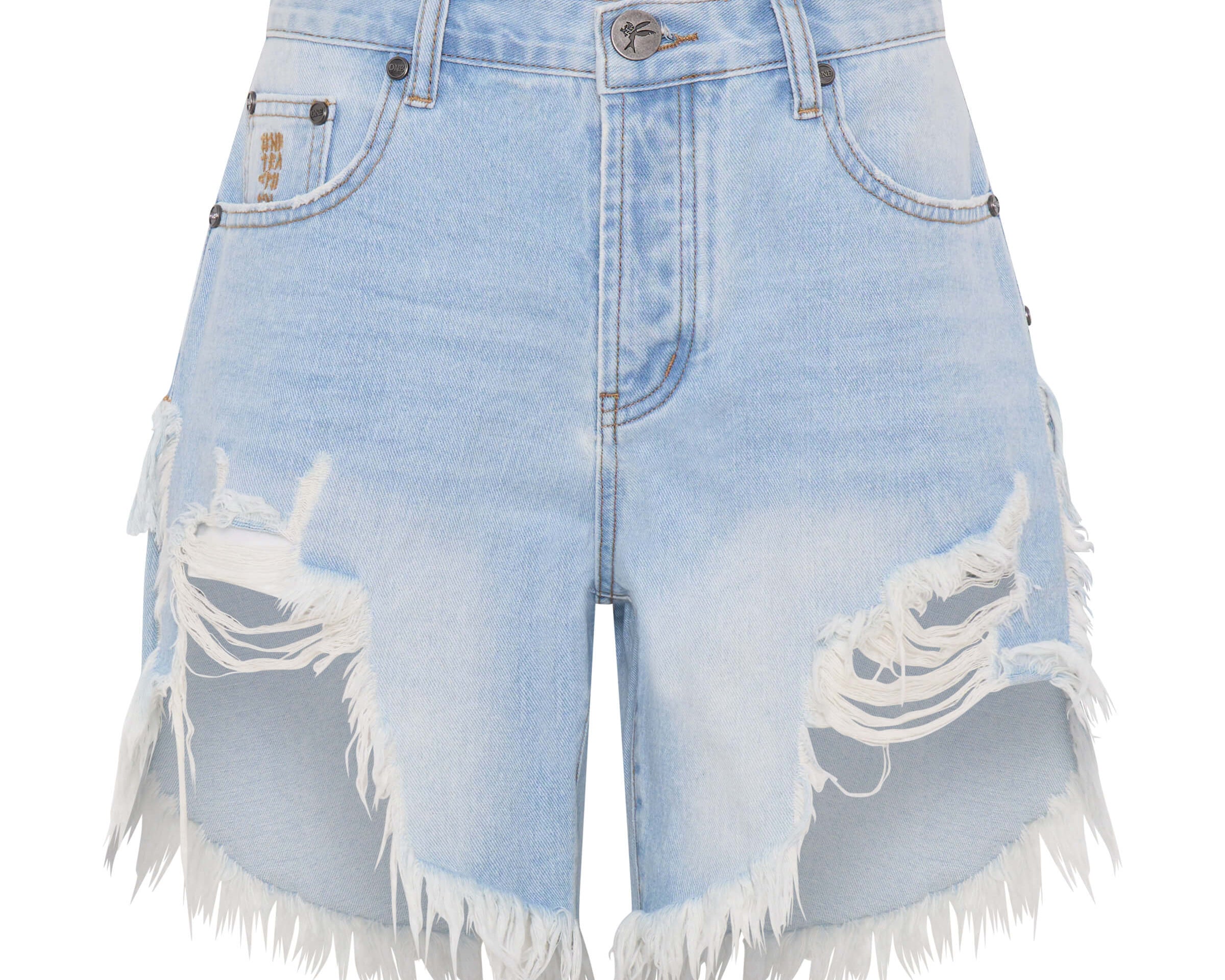 Frankies Low Waist Long Length Denim Shorts - Blue Heart