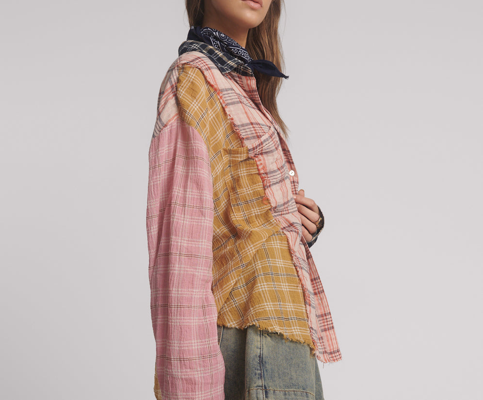 Panelled Flannel Oversized Shirt - Multi