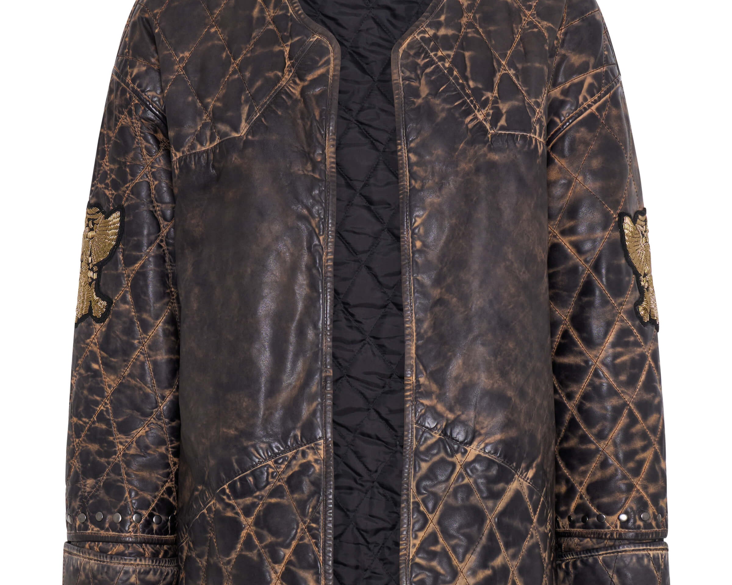 Quilted Star Leather Jacket - Black Tobacco