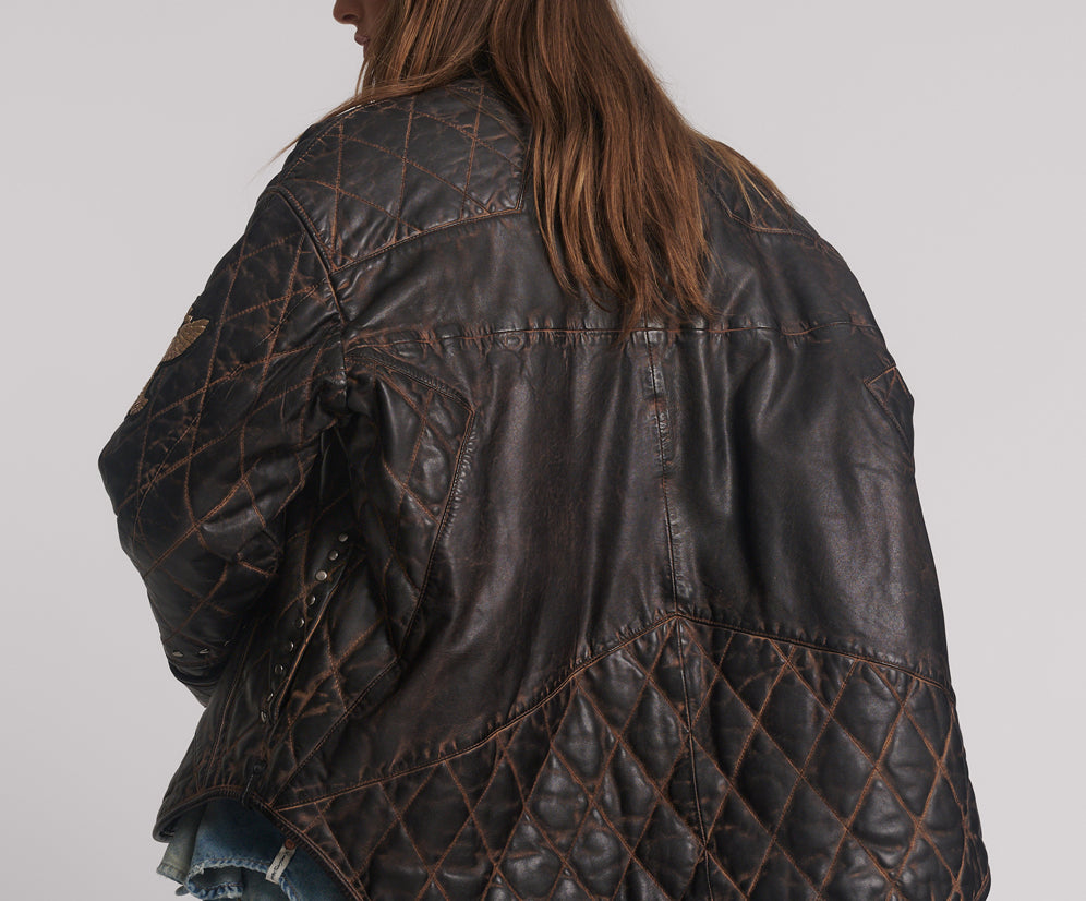 Quilted Star Leather Jacket - Black Tobacco