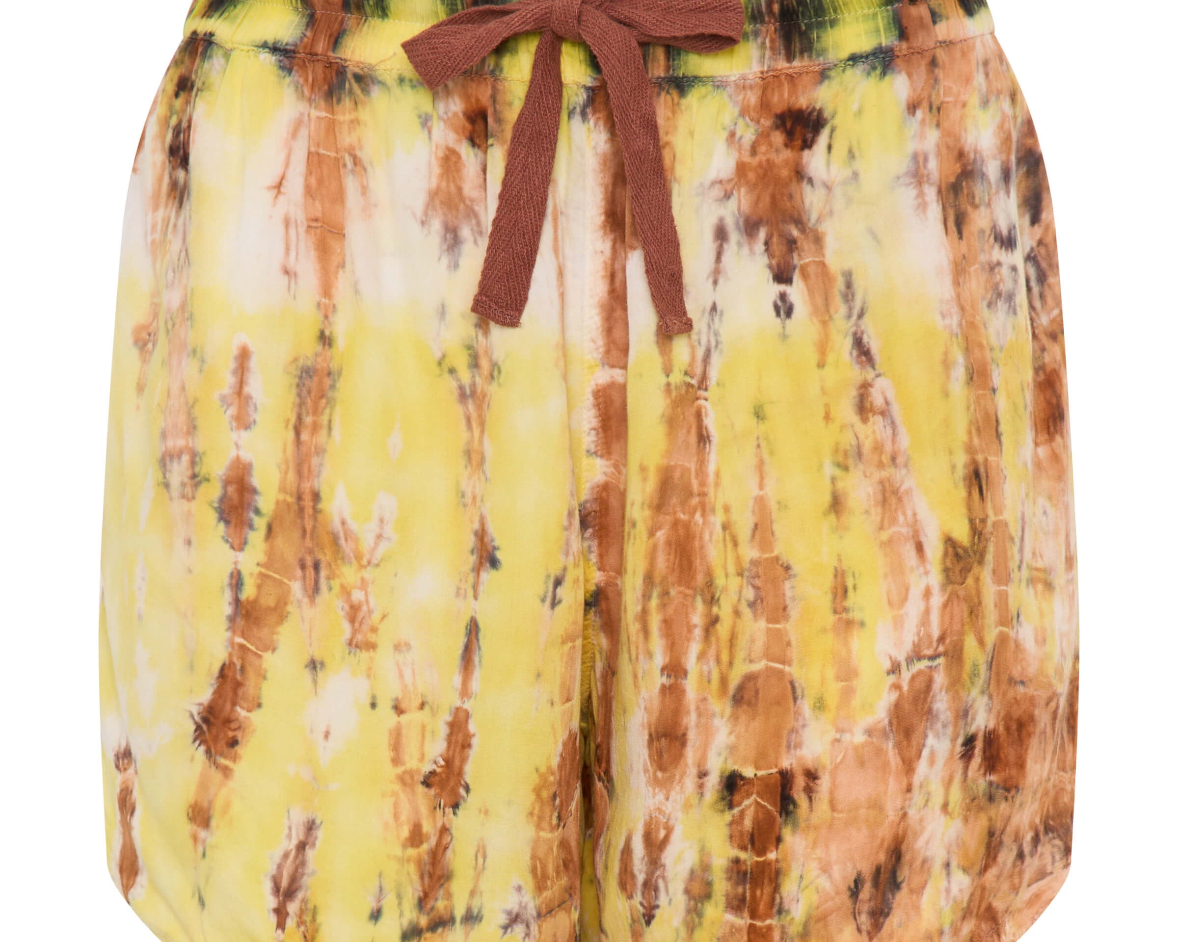 Tropical Satin Hand Printed Shorts - Yellow