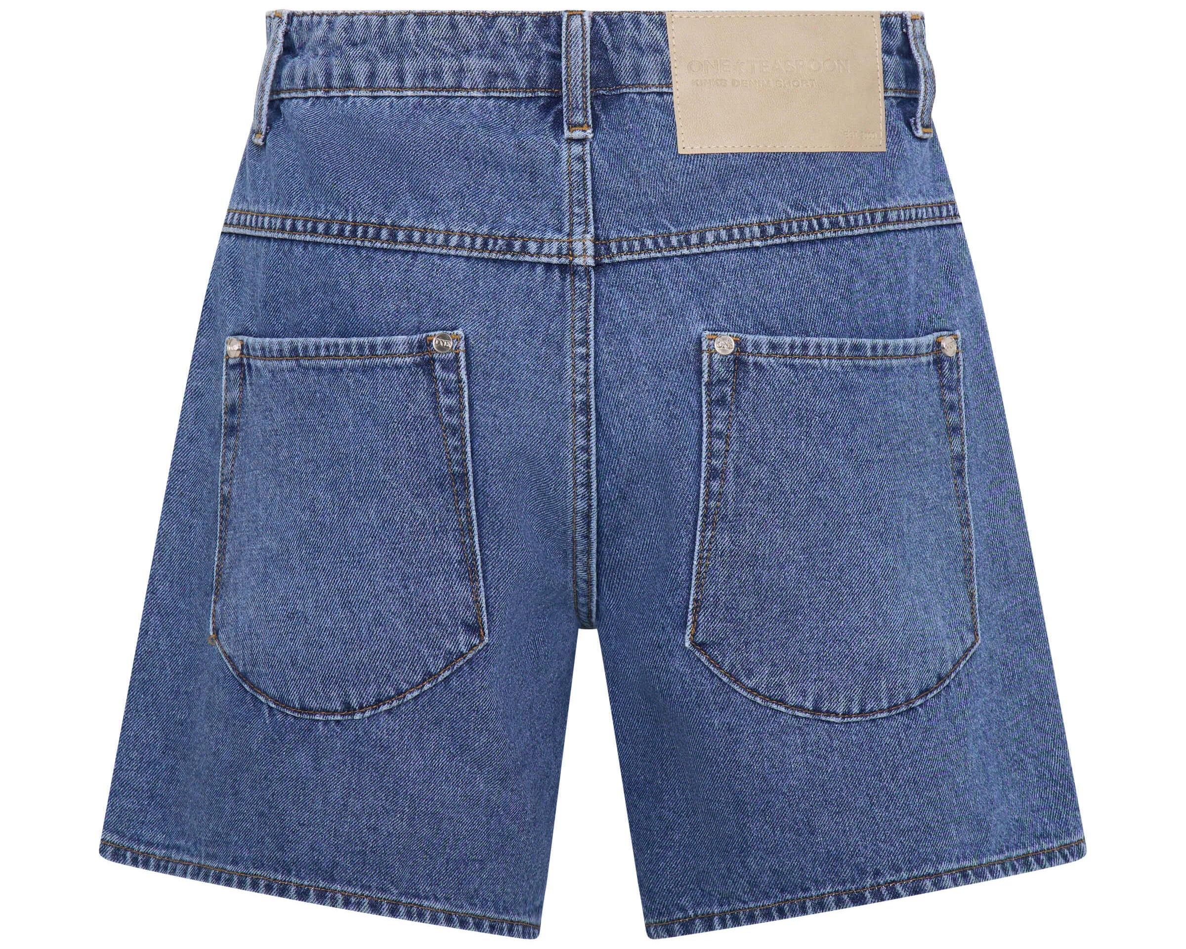 Kinks Mid Waist Long Length Denim Shorts - Blue Estate