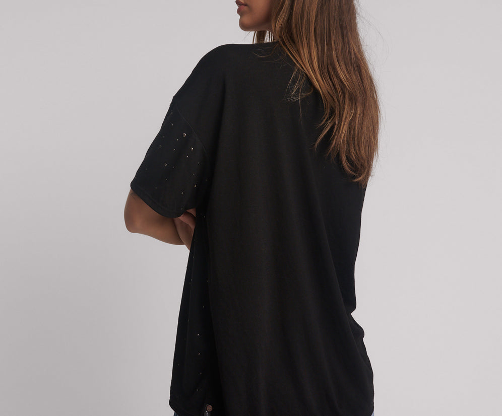 Studded Night Sky Linen Tee - Black