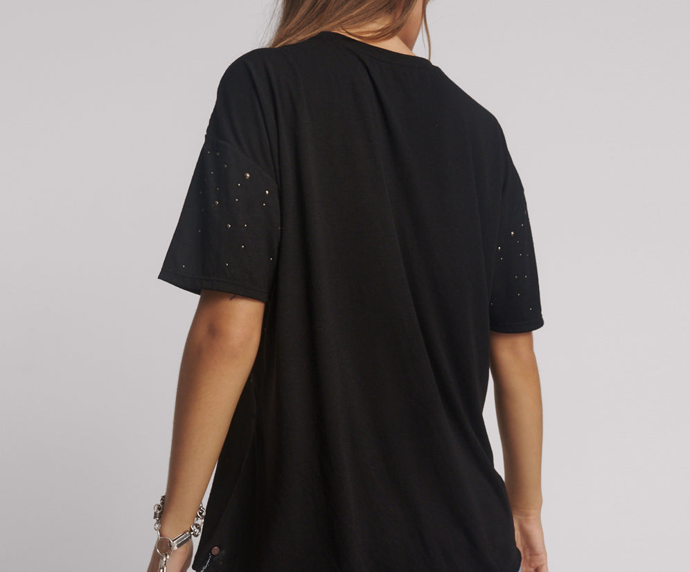 Studded Night Sky Linen Tee - Black