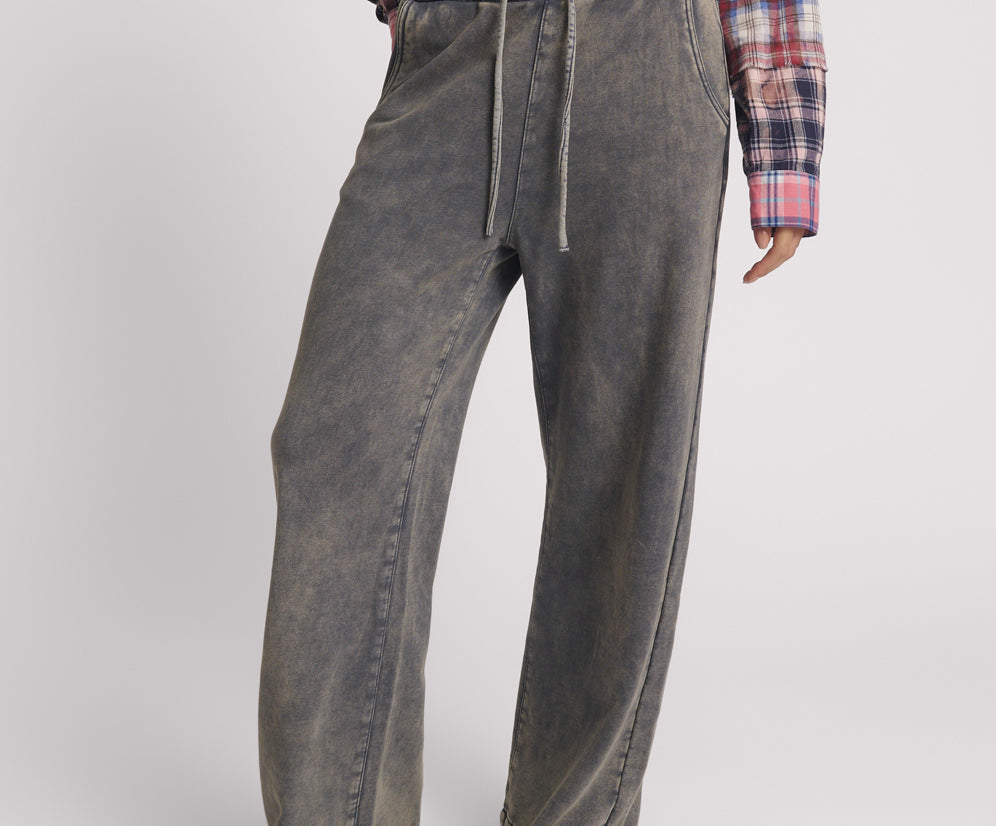 Wide Leg Fleece Sweat Pants - Worn Indigo