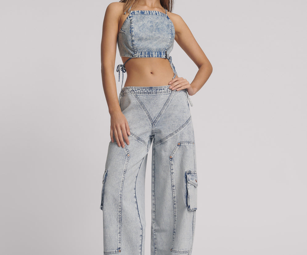 Ravens High Waist Barrel Leg Denim Jeans  - Bahama Blue