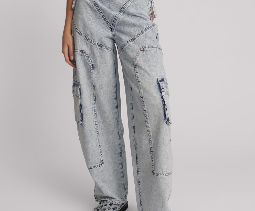 Ravens High Waist Barrel Leg Denim Jeans  - Bahama Blue