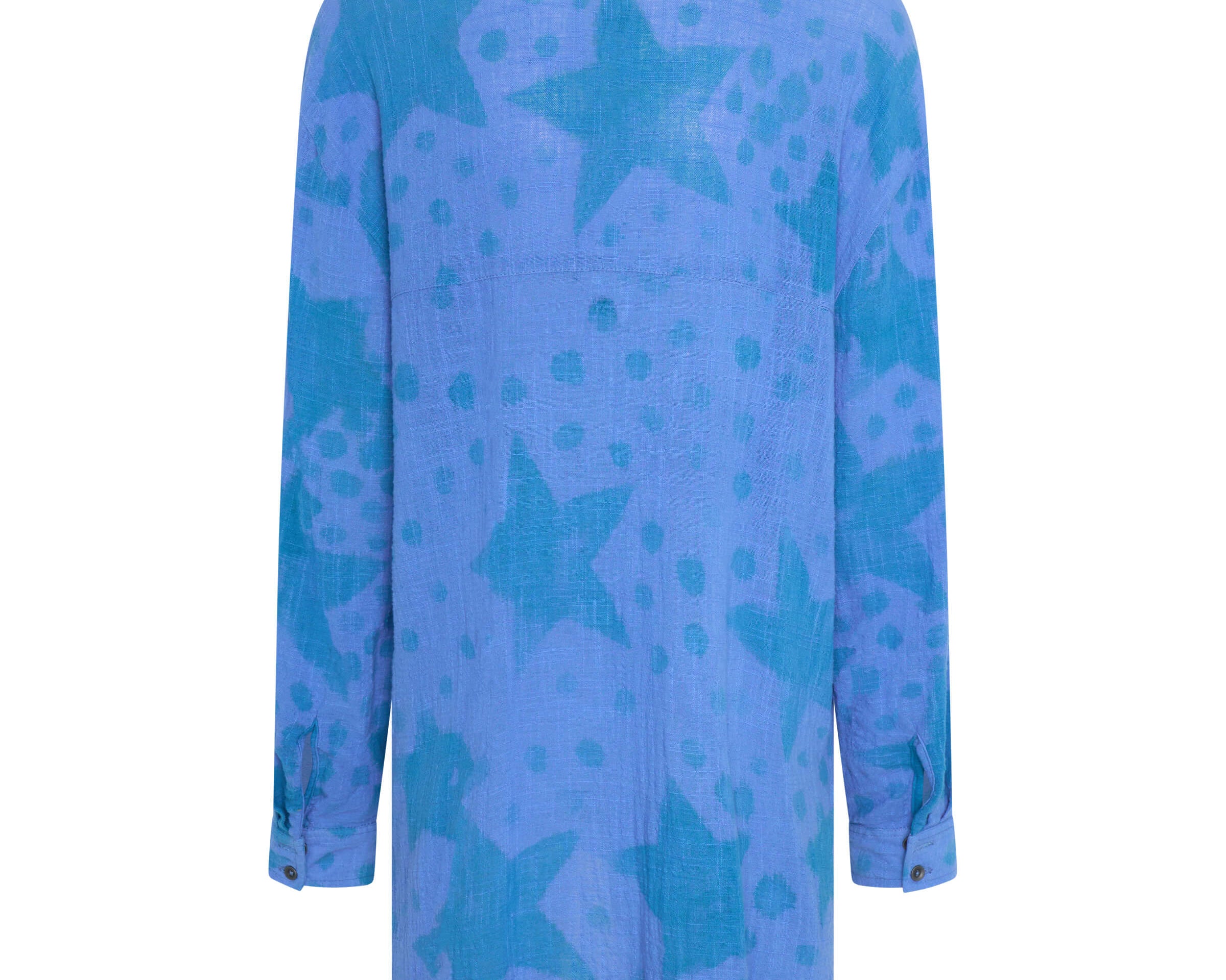 Polka Star Hand Print Muslin Longline Shirt - Blue