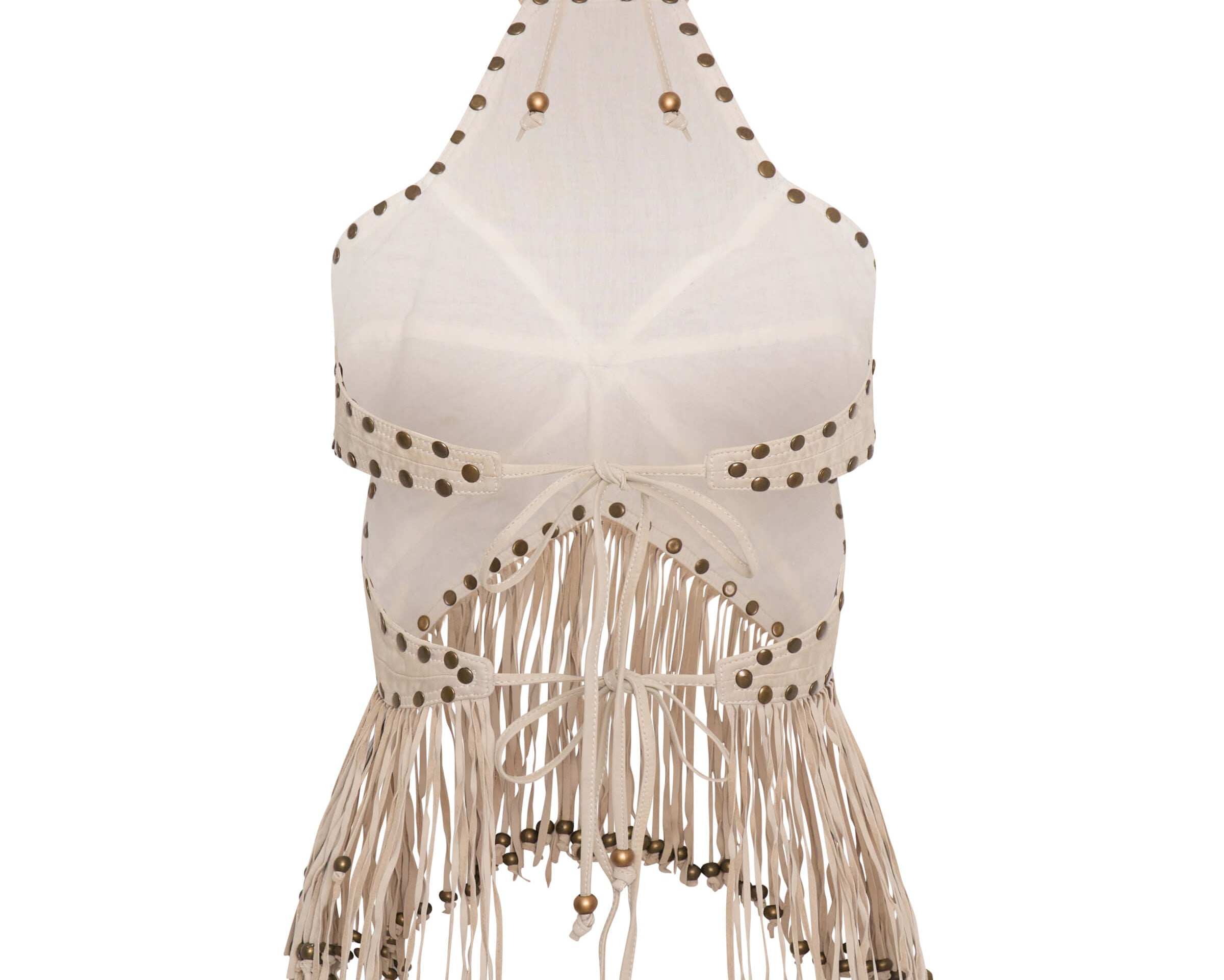 Studded Suede Fringed Star Crop Top - Stone