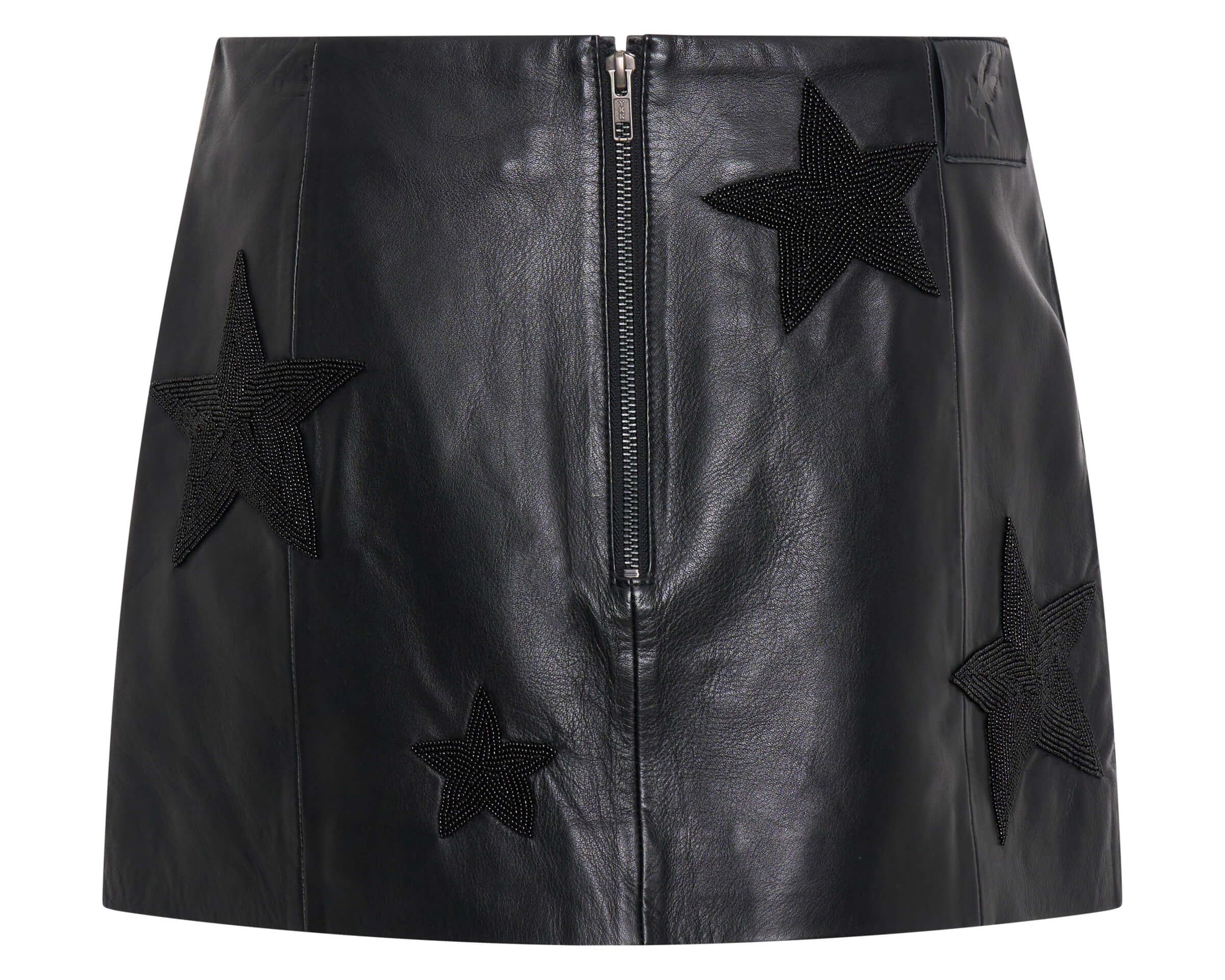 Embellished Star A-Line Leather Mini Skirt - Black